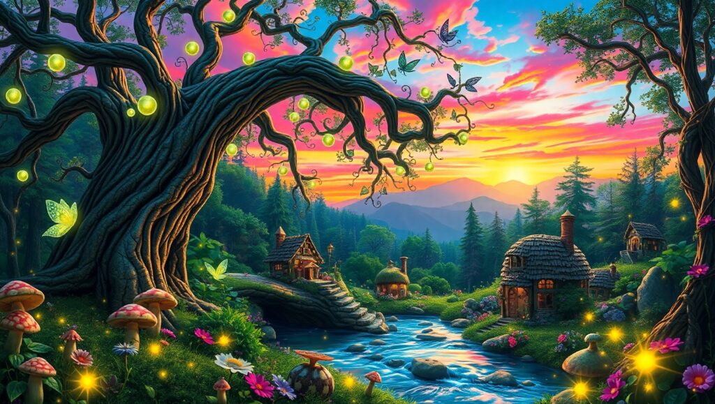 Enchanted Forest of Luminescent Beings – free AI stock image