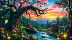 Enchanted Forest of Luminescent Beings – free AI stock image