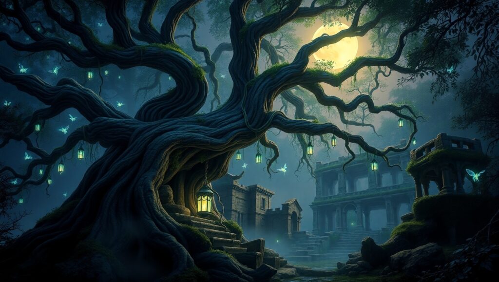Enchanted Forest Ruins – free AI stock image
