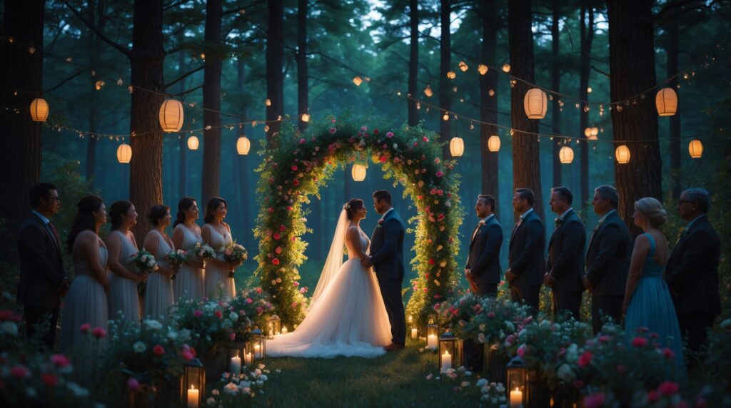 Enchanted Forest Wedding at Dusk – free AI stock image