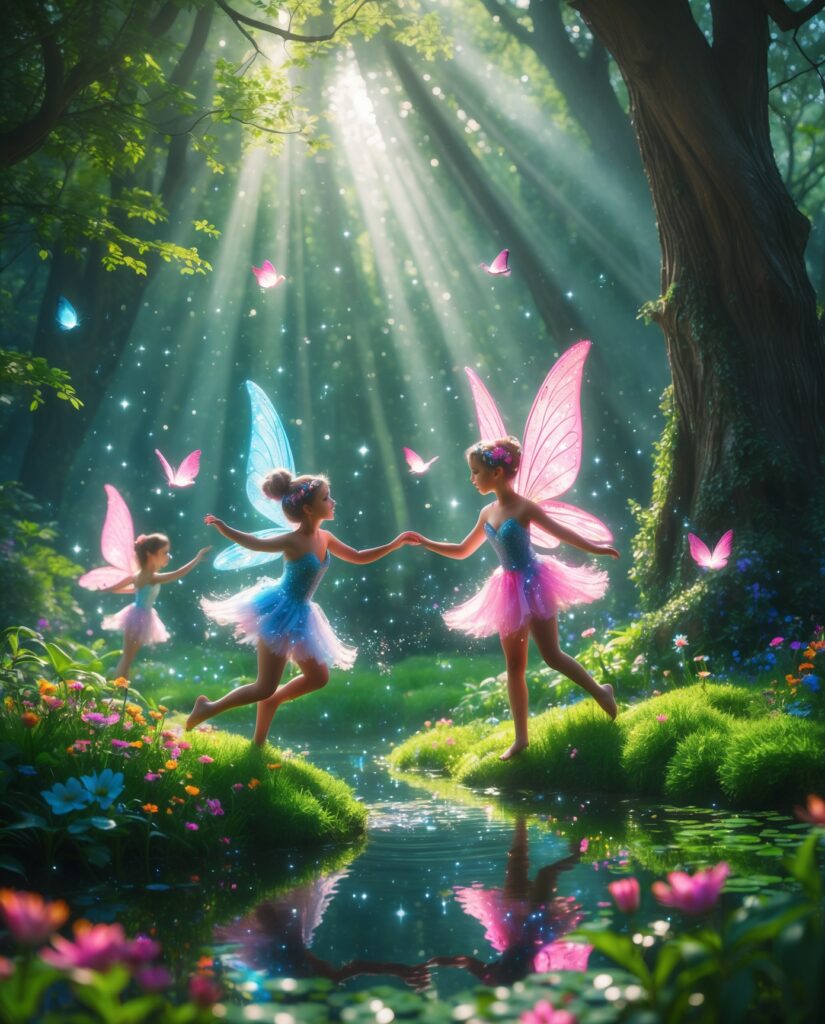 Enchanted Forest with Dancing Fairies – free AI stock image