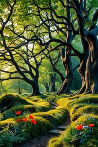 Enchanted Forest with Lush Green Canopy – free AI stock image