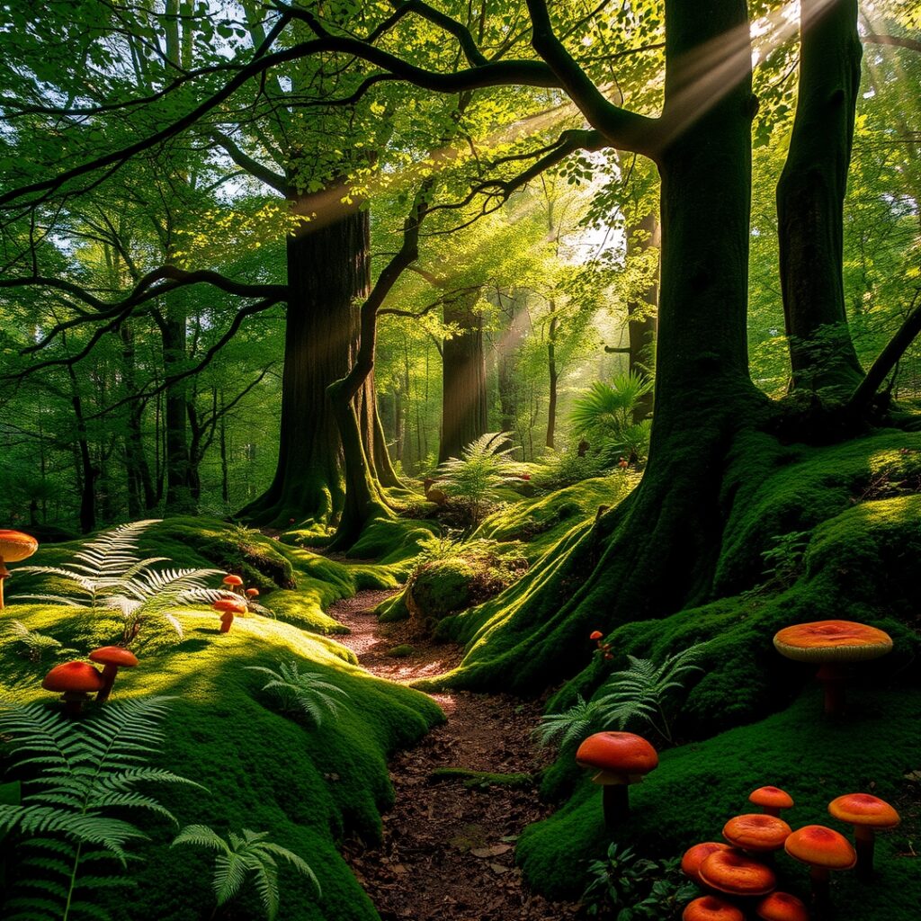 Enchanted Forest with Lush Greenery – free AI stock image