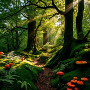 Enchanted Forest with Lush Greenery – free AI stock image