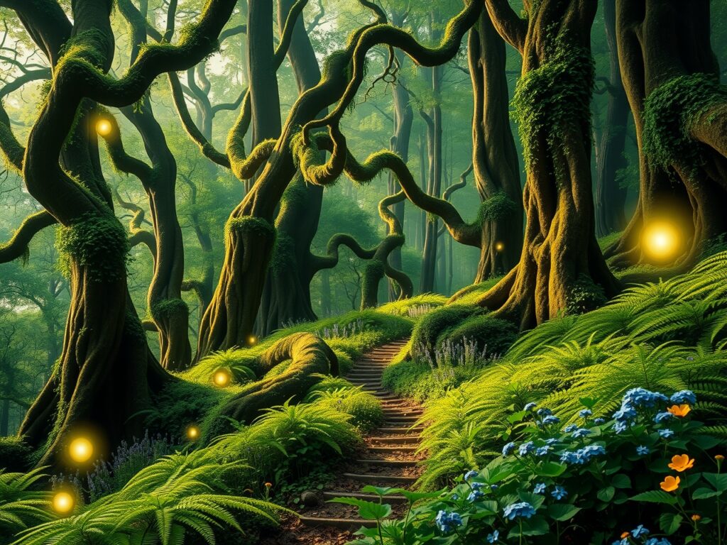 Enchanted Forest with Soft Glowing Lights – free AI stock image