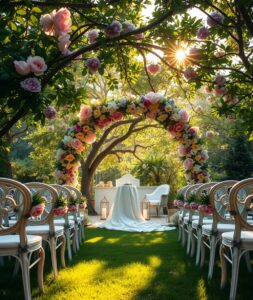 Enchanted Garden Wedding Ceremony Scene – free AI stock image