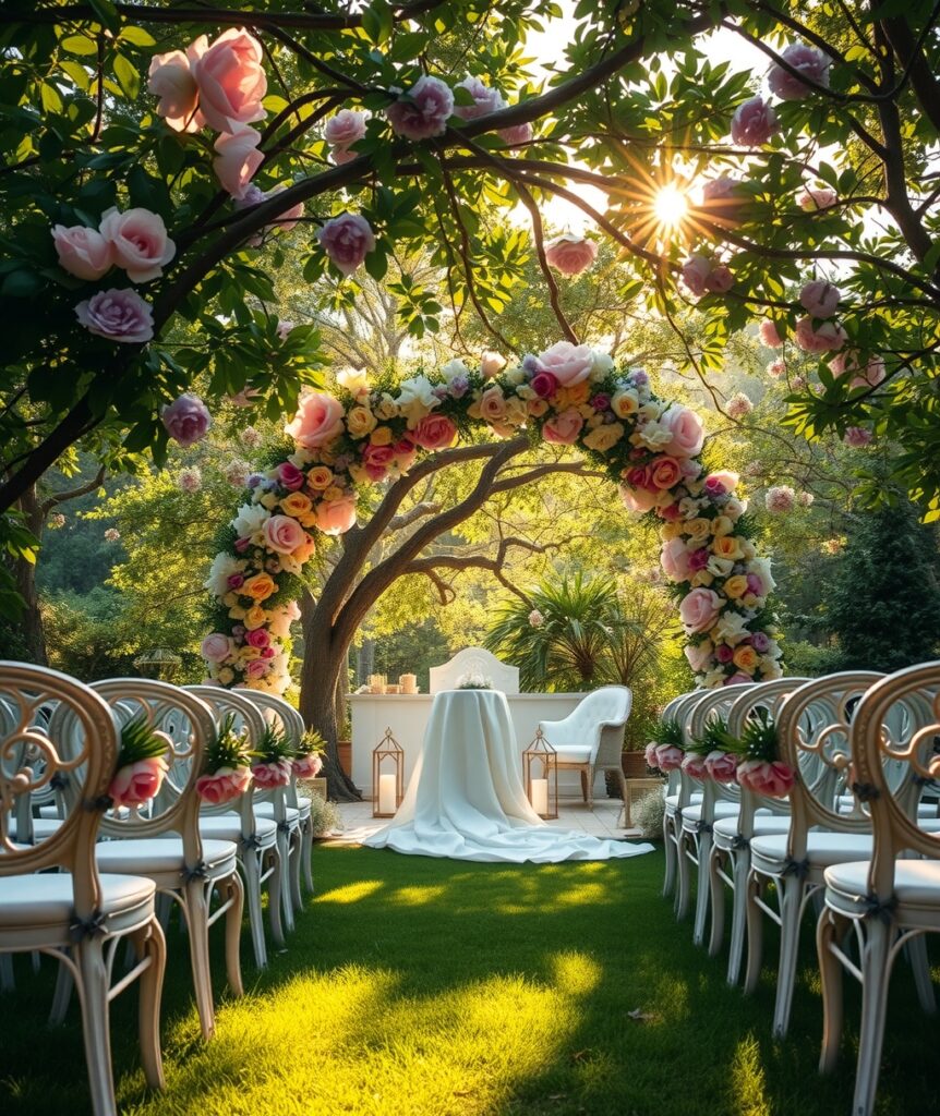 Enchanted Garden Wedding Ceremony Scene – free AI stock image