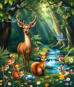 An Enchanted Gathering of Forest Animals – free AI stock image