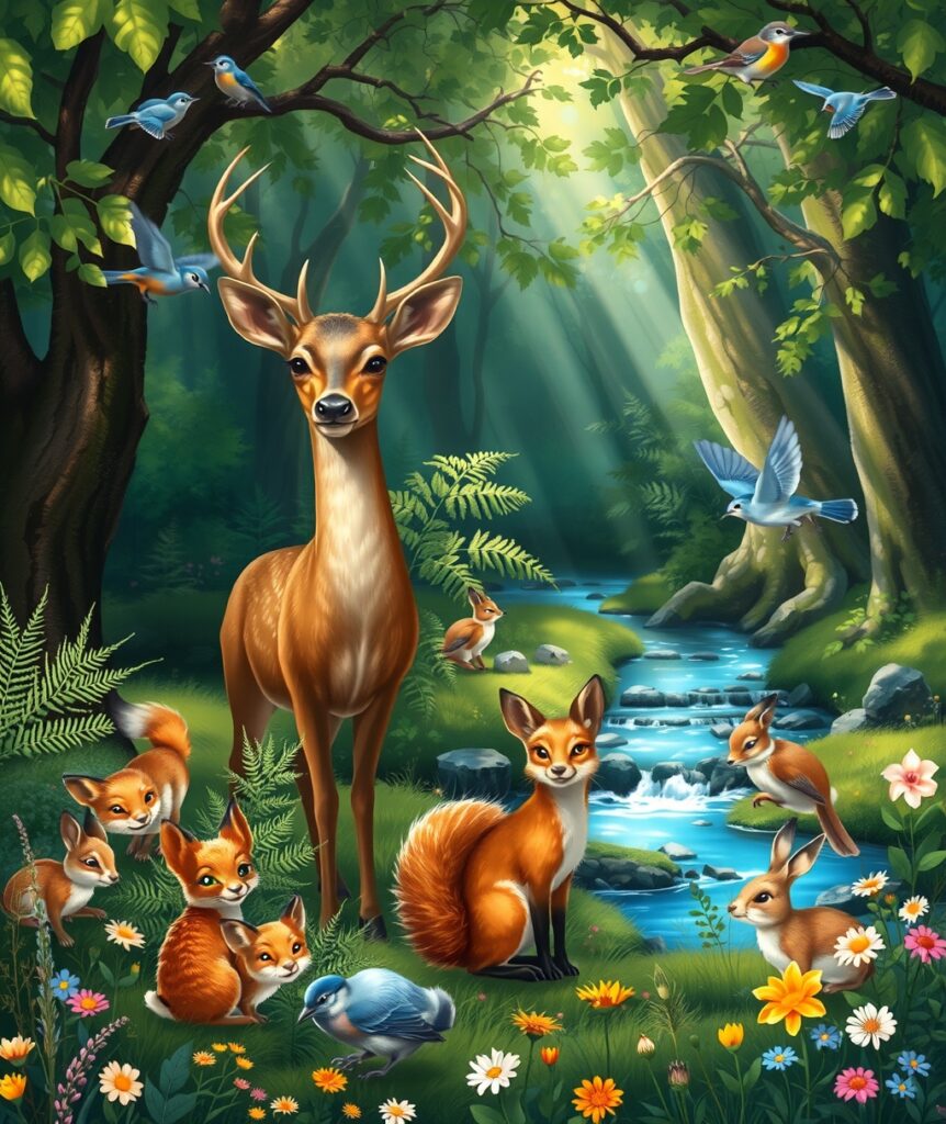 An Enchanted Gathering of Forest Animals – free AI stock image