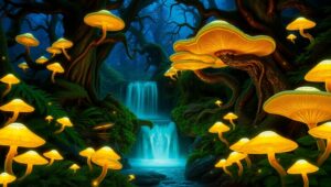 Enchanted Glade with Luminous Fungi – free AI stock image