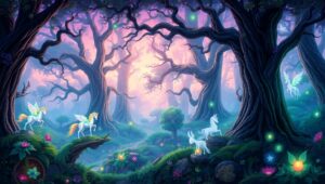 Enchanted Glowing Forest Adventure – free AI stock image