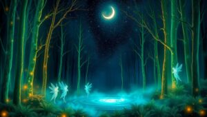 Enchanted Glowing Forest Scene – free AI stock image