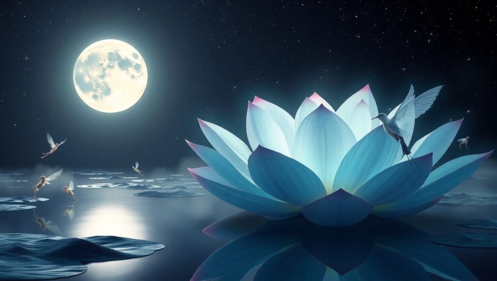 Enchanted Lotus Under Moonlight – free AI stock image