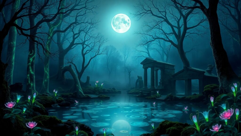 Enchanted Luminescent Forest – free AI stock image