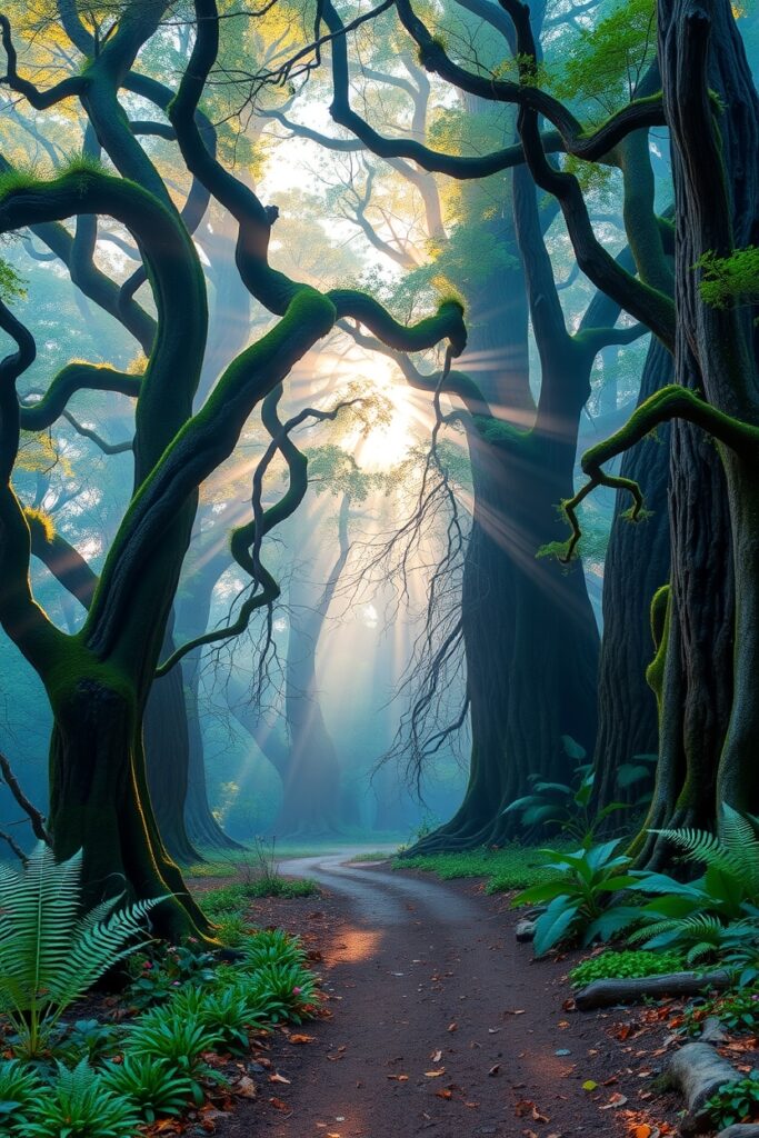 Enchanted Misty Forest at Dawn – free AI stock image