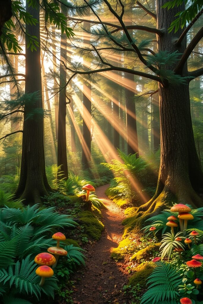 Enchanted Morning in a Misty Forest – free AI stock image