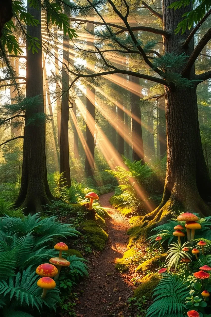 Enchanted Morning in a Misty Forest