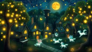 Enchanted Musical Village at Night – free AI stock image