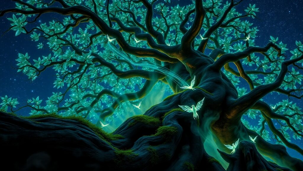 Enchanted Tree Under Starry – free AI stock image