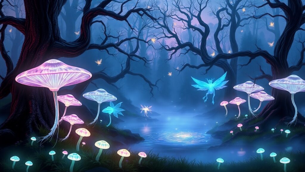 Enchanted Twilight in the Forest – free AI stock image