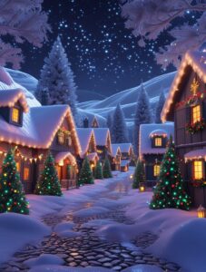 Enchanting Christmas Village Under Starry – free AI stock image