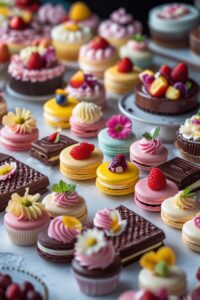 Enchanting Dessert Display with Colorful Treats – free AI stock image