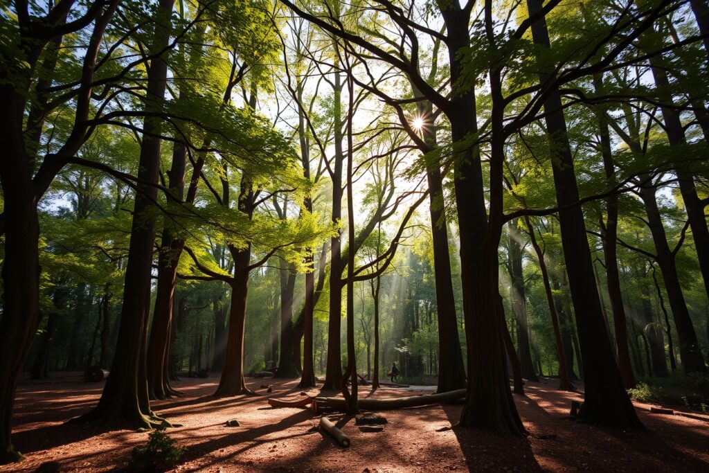 Enchanting Forest Background with Soft Light – free AI stock image