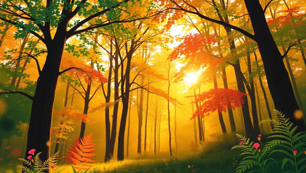 Enchanting Forest Bokeh Lights – free AI stock image