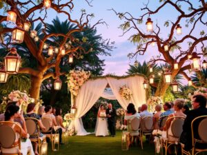 Enchanting Garden Wedding Under Soft Lights – free AI stock image