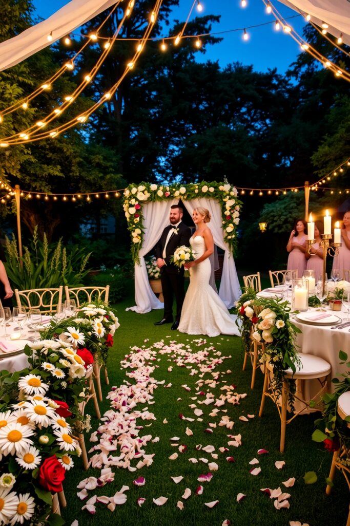 Enchanting Garden Wedding Under Twinkling Lights – free AI stock image