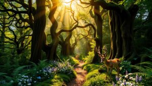 Enchanting Morning in the Whispering Forest – free AI stock image