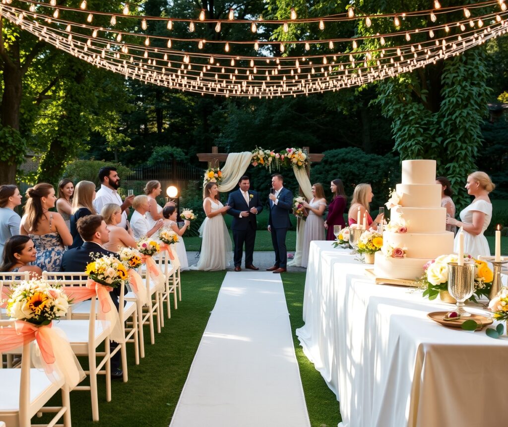 Enchanting Outdoor Wedding Under Twinkling Lights – free AI stock image