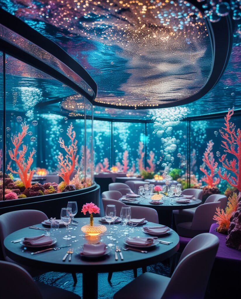Enchanting Underwater Restaurant Experience – free AI stock image