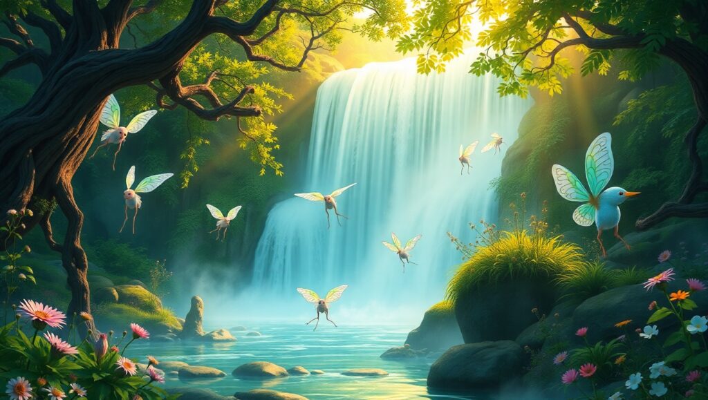 Enchanting Waterfall Serenity – free AI stock image