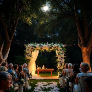 Enchanting Wedding Ceremony Under Moonlight – free AI stock image