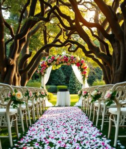 Enchanting Wedding Ceremony Under the Trees – free AI stock image