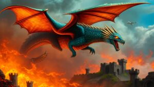 Epic Dragon Flight Over Ruins – free AI stock image