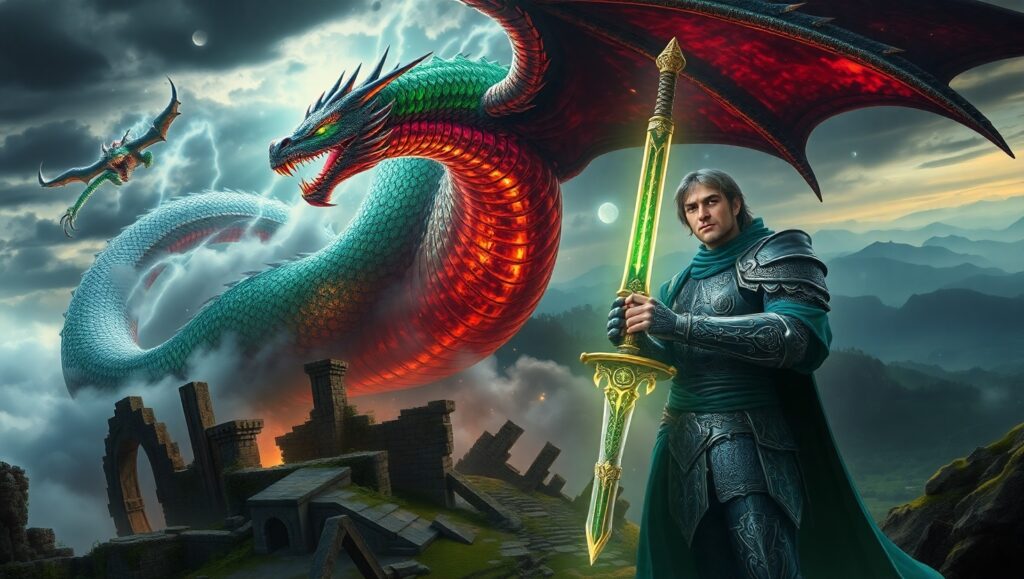 Epic Dragon in Cloudy Skies – free AI stock image