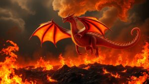 Epic Dragon in Fiery Skies – free AI stock image