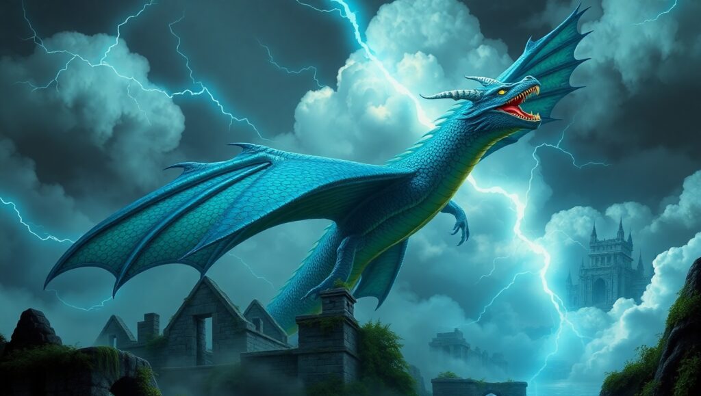 Epic Dragon in Thunderous Skies – free AI stock image