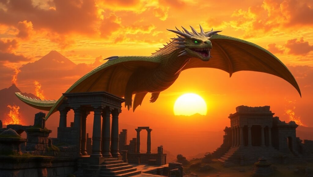 Epic Dragon Over Fiery Landscape – free AI stock image