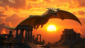 Epic Dragon Over Fiery Landscape – free AI stock image