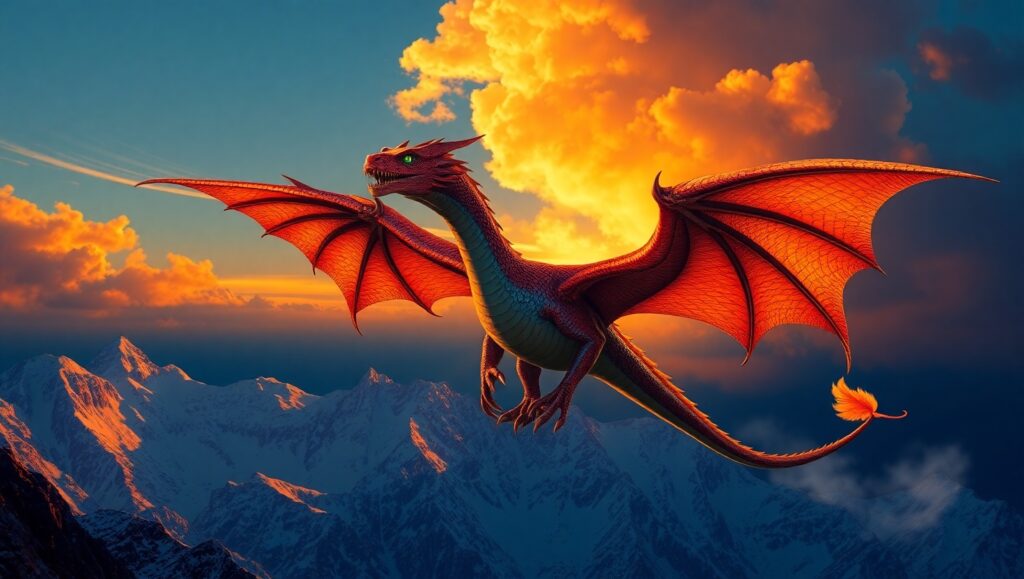 Epic Dragon Over Majestic Mountains – free AI stock image