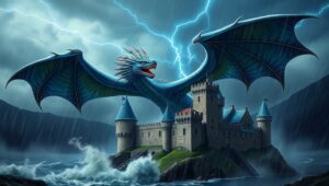 Epic Dragon Over Medieval Castle – free AI stock image