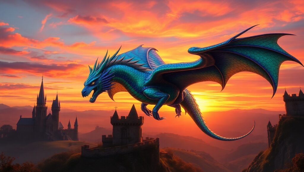 Epic Dragon Over Mystical Landscape – free AI stock image