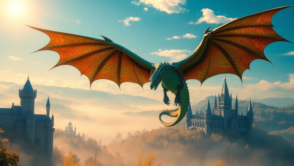 Epic Dragon Over Mystical Landscape – free AI stock image