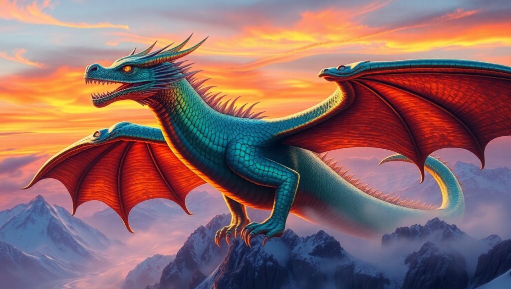 Epic Dragon Over Mystical Mountains – free AI stock image