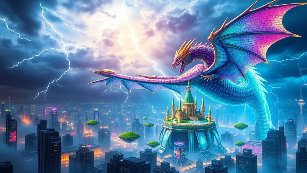 Epic Dragon Over Neon City – free AI stock image