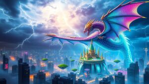 Epic Dragon Over Neon City – free AI stock image