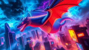 Epic Dragon Over Neon City – free AI stock image
